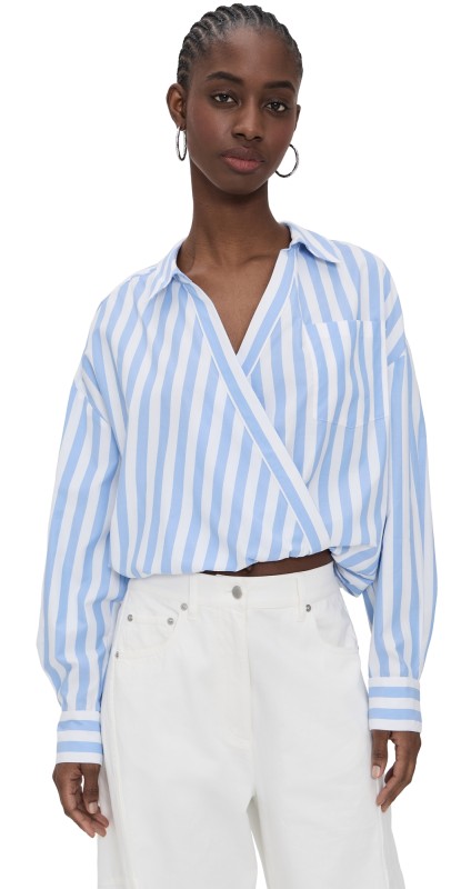 ESSENTIEL ANTWERP Hare Wide Wrap Shirt Aqua Blue