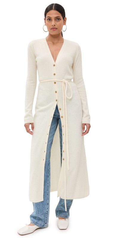 LISA YANG Carlie Cashmere Cardigan Coat Cream Brushed
