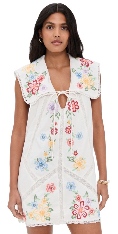 Free People Willow Embroidered Mini Dress Ivory