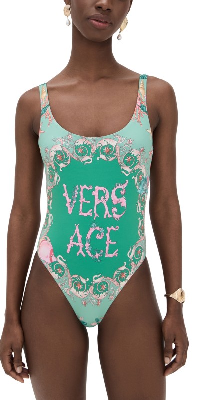 Versace Light Underwater Barocco Placed Print One Piece Eggshell/Multicolor