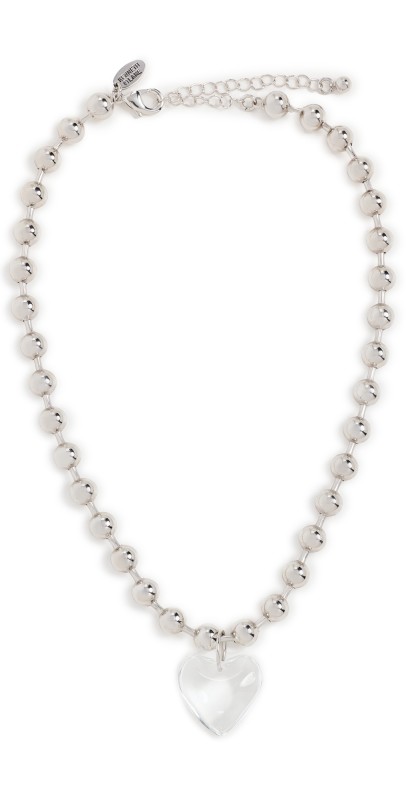 Kenneth Jay Lane Clear Heart Pendant Lobster Necklace Silver/Clear