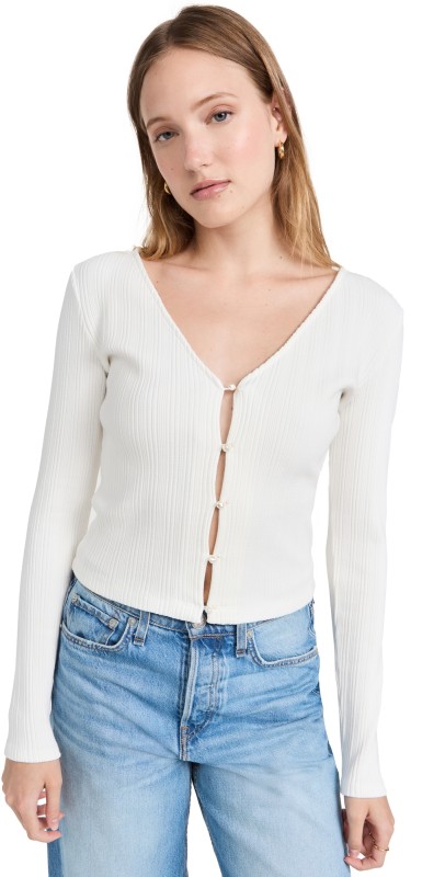 Vince Pearl Button Cardigan Off White