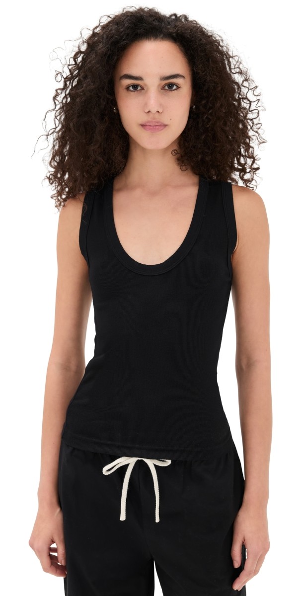 perfectwhitetee Jordan U Neck Ribbed Tank True Black