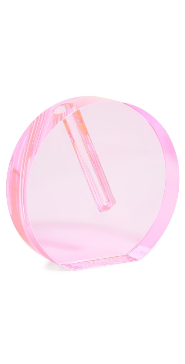 Tizo Design Large Crystal Round Flat Glass Vase Pink