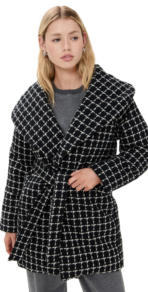 Varley Carol Wrap Jacket Black Mono Check