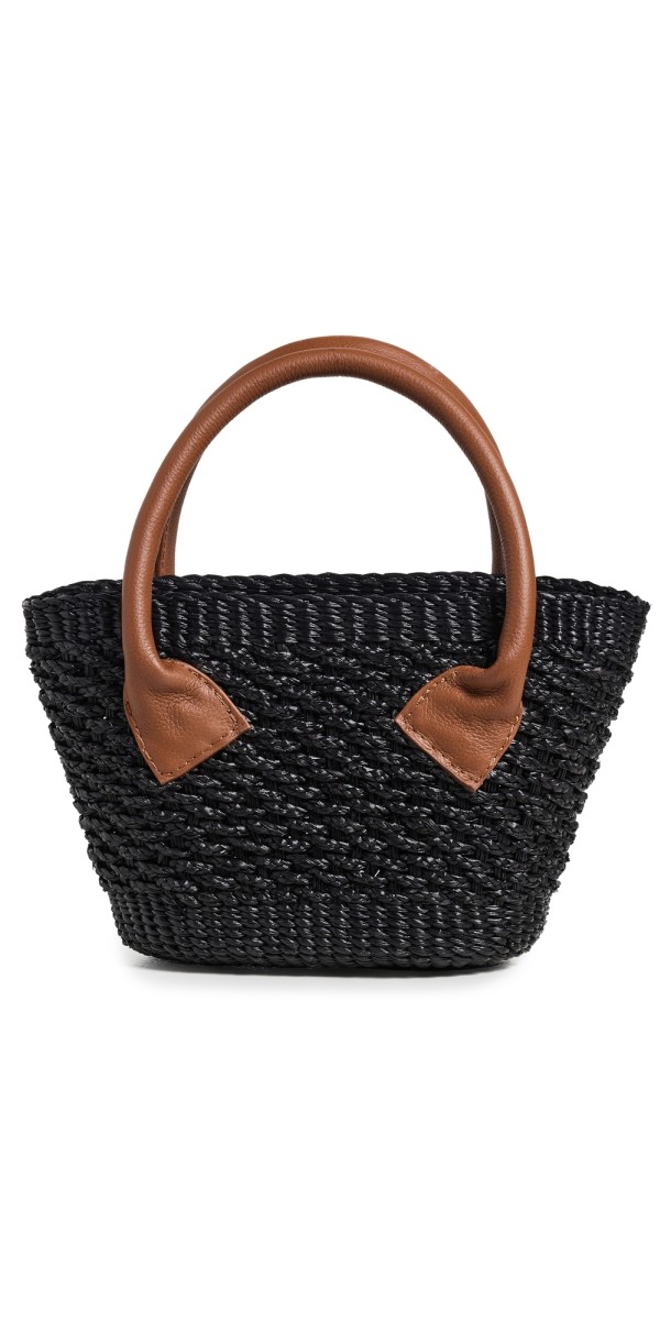 Sensi Studio Mini Handbag Black Straw/Camel Leather