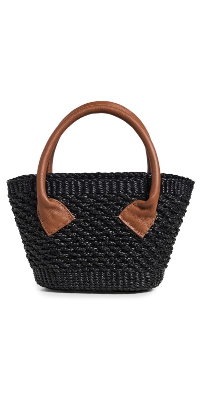 Sensi Studio Mini Handbag Black Straw/Camel Leather