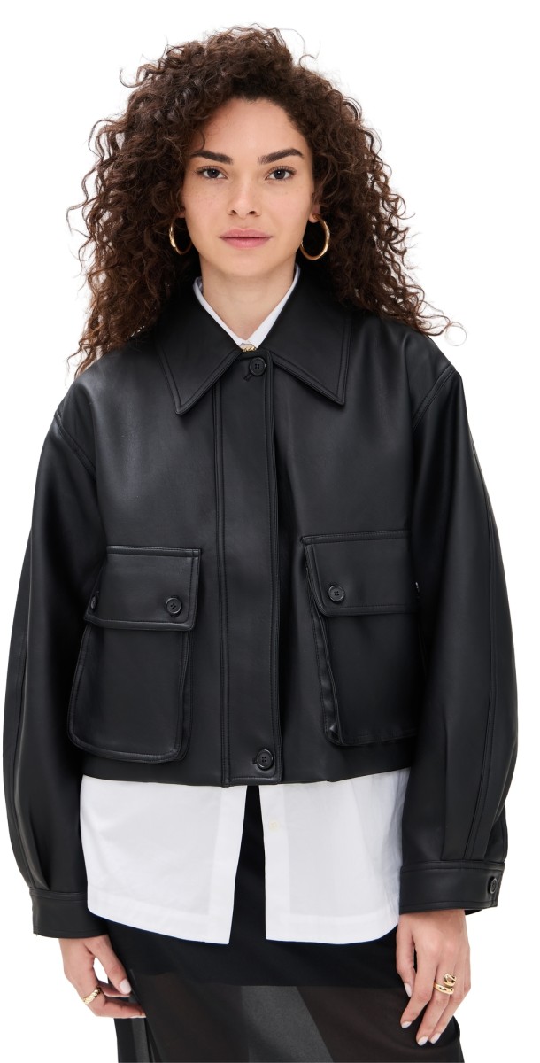 Pixie Market Black Patch Pocket Leather Jacket Black