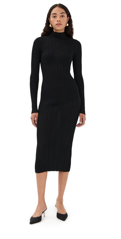 Rosetta Getty Plisse Turtleneck Dress Black