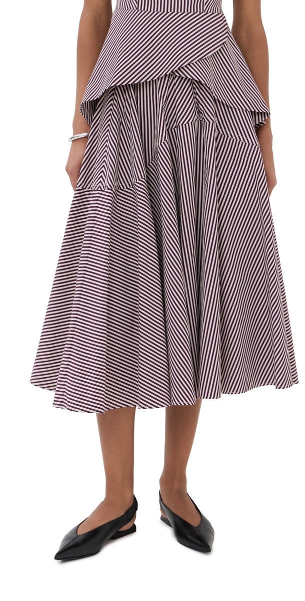 Bite Studios Maxime Striped Organic Cotton Skirt Plum Stripe