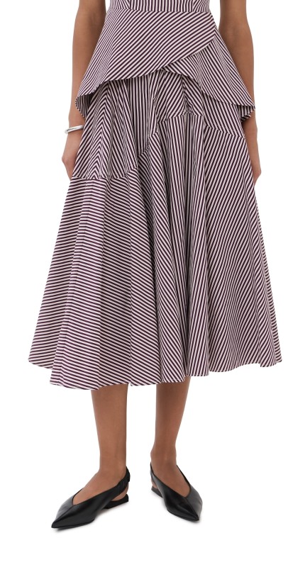 Bite Studios Maxime Striped Organic Cotton Skirt Plum Stripe