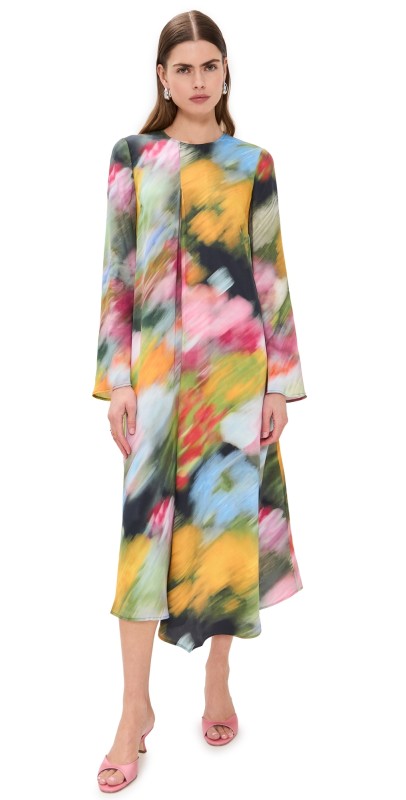 Stine Goya Draped Asymmetric Midi Dress Liquid Floral