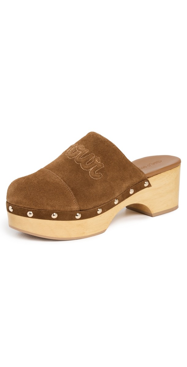 Cinq à Sept Sydney Studded Suede Clogs golden sienna