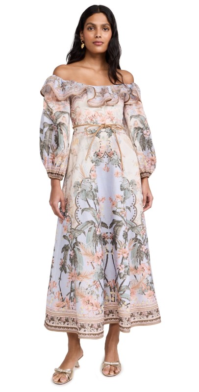 Zimmermann Wylie Off-Shoulder Midi Dress Blue Floral
