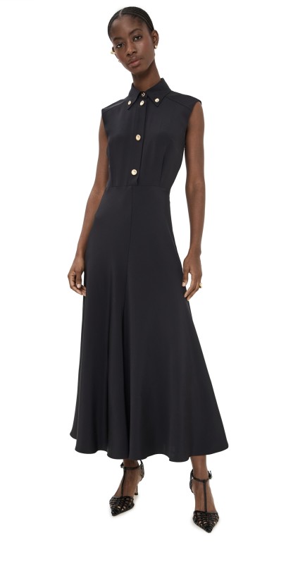Brandon Maxwell Sleeveless Relaxed Fit Shirtdress with Quarter Placket Black