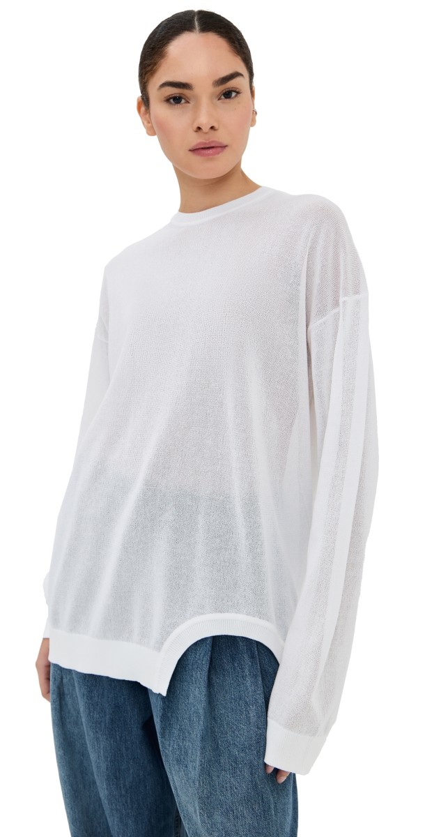 Tibi Crispy Sweater with Cut Out Detail Optic White