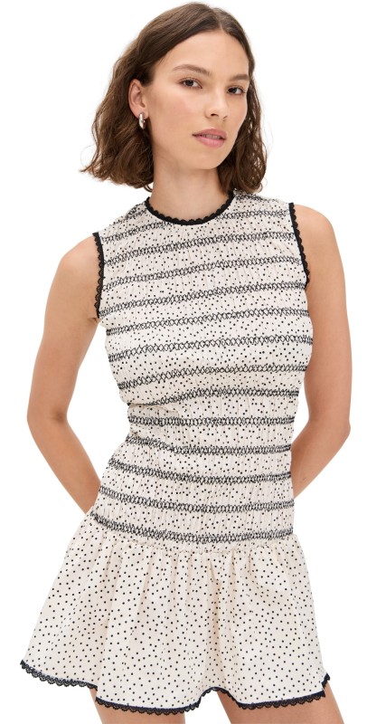 Another Girl Polka Dot Smocked Mini Dress Cream