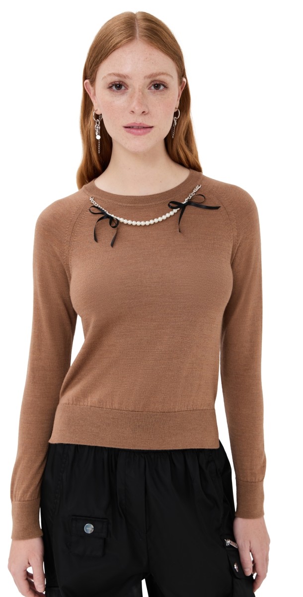 Simone Rocha Classic Long Sleeve Sweater Chestnut/Pearl