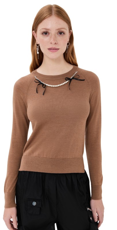 Simone Rocha Classic Long Sleeve Sweater Chestnut/Pearl
