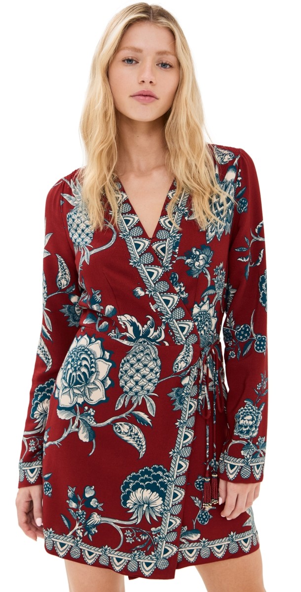 FARM Rio Tropical Landing Red Wrap Mini Dress Tropical Landing Red