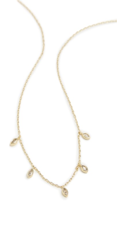 By Adina Eden Cubic Zirconia Marquise Bezel Dangling Necklace Gold