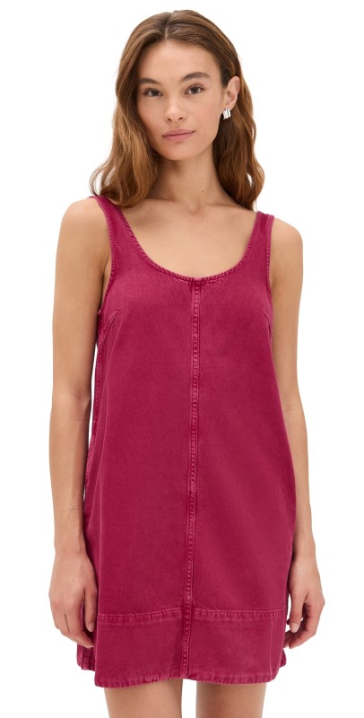 Madewell Garment Dyed Denim Scoop Neck Mini Dress Dark Rosette