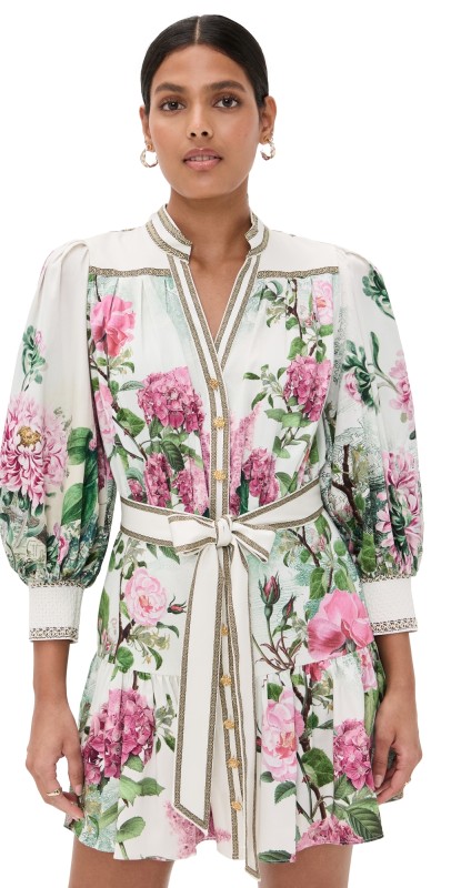 alice + olivia Cora Voluminous Tiered Mini Shirt Dress Rose Whisper