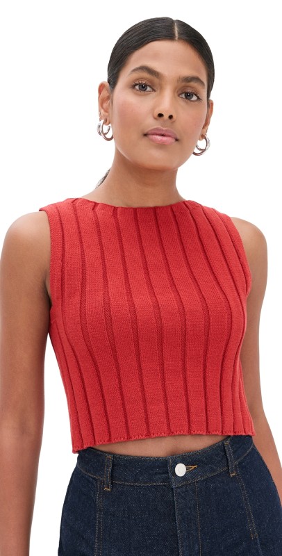 Reformation Callie Cotton Ribbed Sweater Tank Sundried Tomato