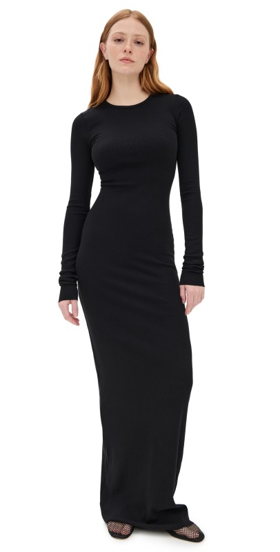 Éterne Long Sleeve Crewneck Maxi Dress Black