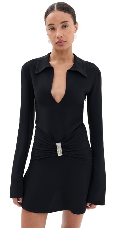 The Attico Long Sleeve Collar Dress Black