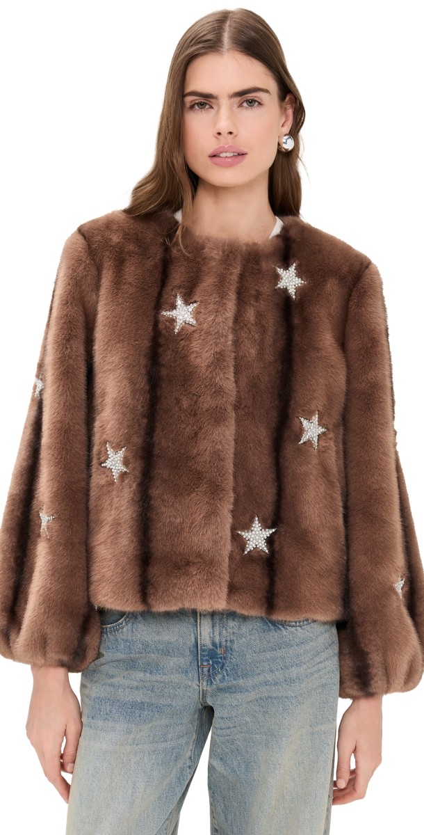 Cinq à Sept Mixed Star Faux Mink Benson Coat Taupe