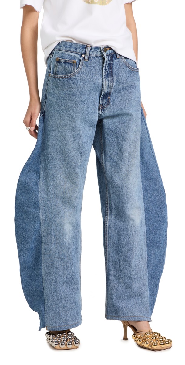 A. W.A. K.E. MODE Upcycled Jeans with Curved Side Inserts Blue Denim