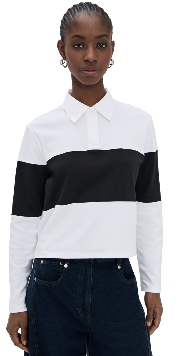 Theory Crop Rugby Striped Tee White/Black