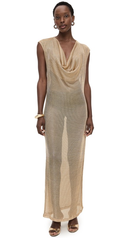 Dur Doux Draped Maxi Dress Gold
