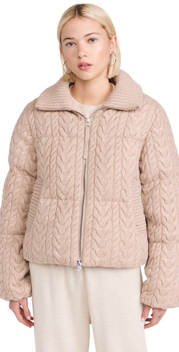 Varley Reggie Cable Knit Puffer Light Taupe