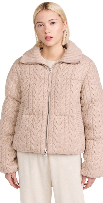 Varley Reggie Cable Knit Puffer Light Taupe
