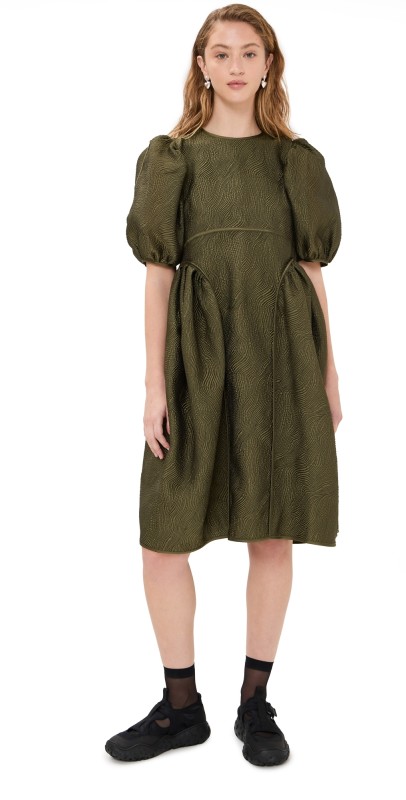 Cecilie Bahnsen Fonda Kaze Matelassé Dress Olive