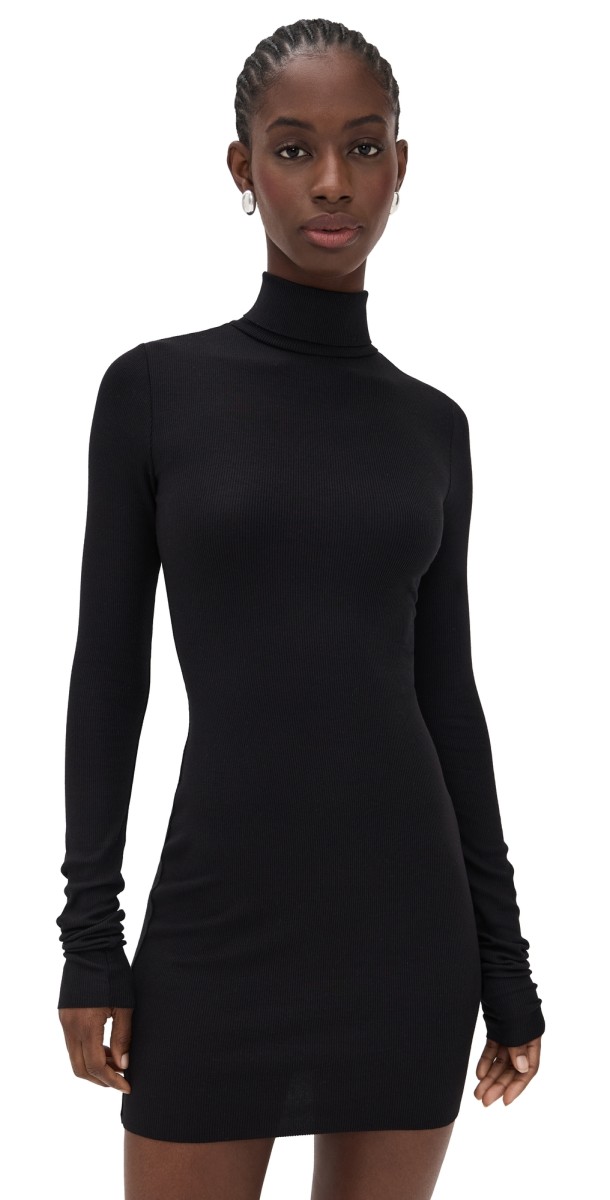 Éterne Long Sleeve Turtleneck Mini Dress Black