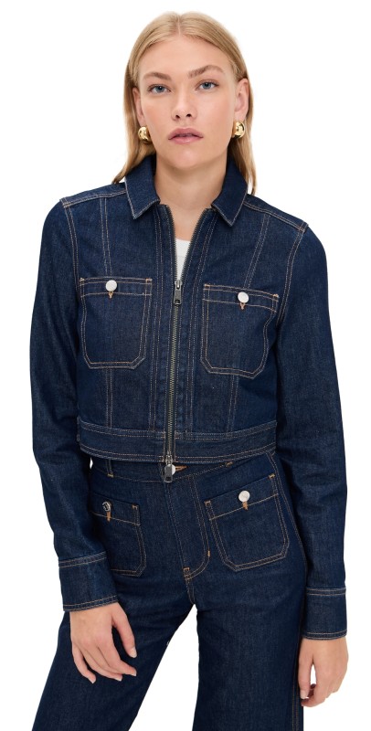 Veronica Beard Jean Patty Fitted Long Sleeve Jacket Indigo Rinse