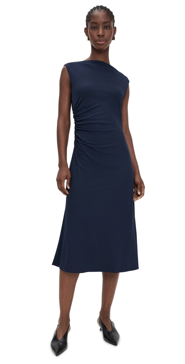 Theory Boat Neck Drape Dress Navy