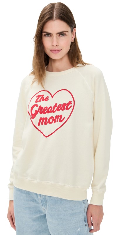 THE GREAT. The College Sweatshirt with The Greatest Mom Graphic Washed White