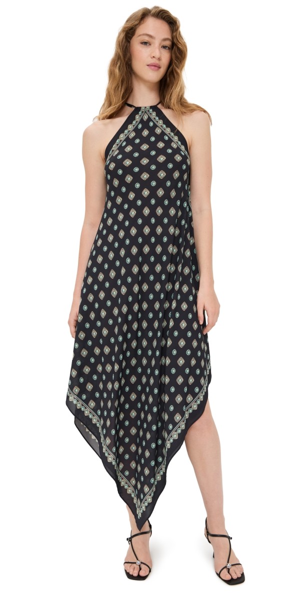 L'AGENCE Elise Southwestern Halter Midi Dress Black