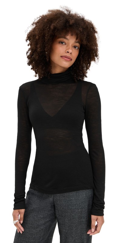 MEIMEIJ Long Sleeve Fitted Jersey Lana Turtleneck Black
