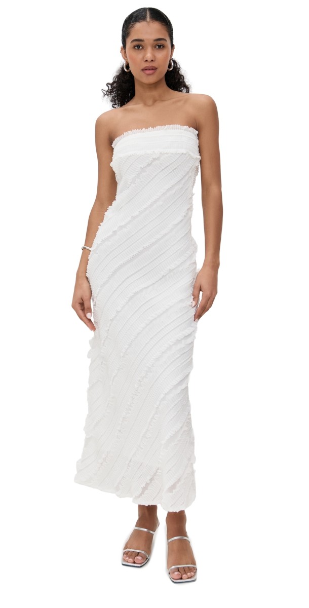 endless rose Strapless Ruffled Maxi Dress White