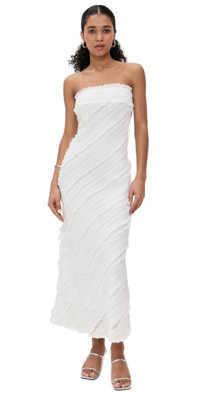 endless rose Strapless Ruffled Maxi Dress White