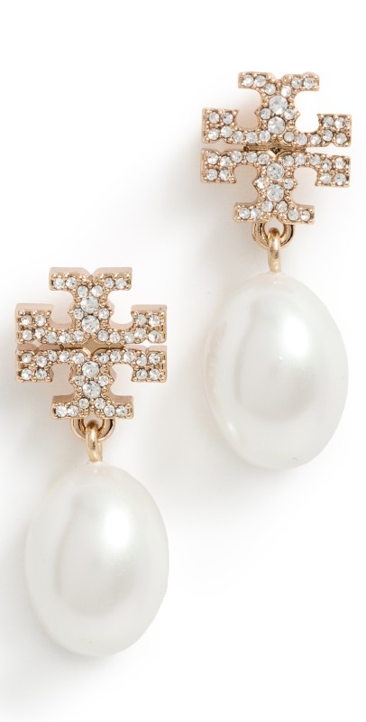 Tory Burch Kira Pave Pearl Drop Earrings Tory Gold / Pearl