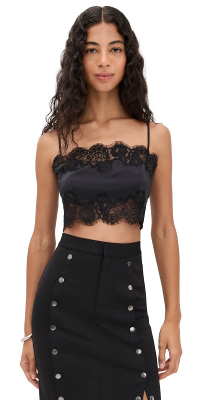 Fleur du Mal Silk and Lace Bandeau Top Black