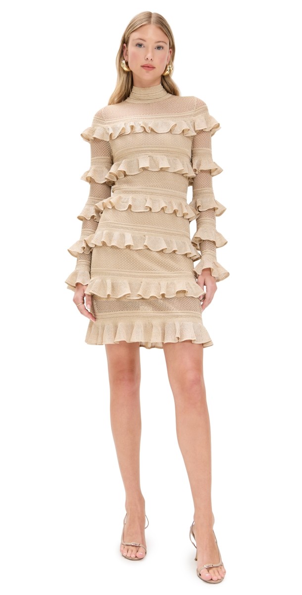 Zimmermann Illuminate Metallic Frill Mini Dress Metallic Gold
