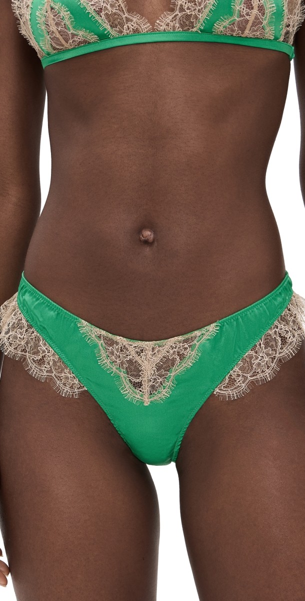 Kiki De Montparnasse Lace Inset Thong Pomme Vert
