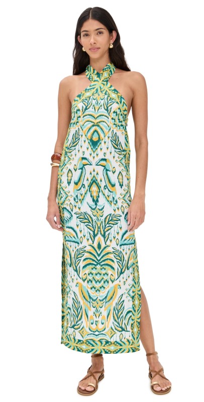 FARM Rio Tropical Tapestry Off-White Halter Neck Dress Tropical Tapestry Off White